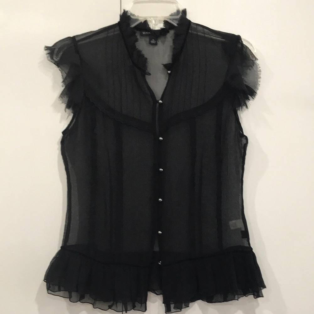 Banana Republic black ruffle neck, sleeve top/blouse